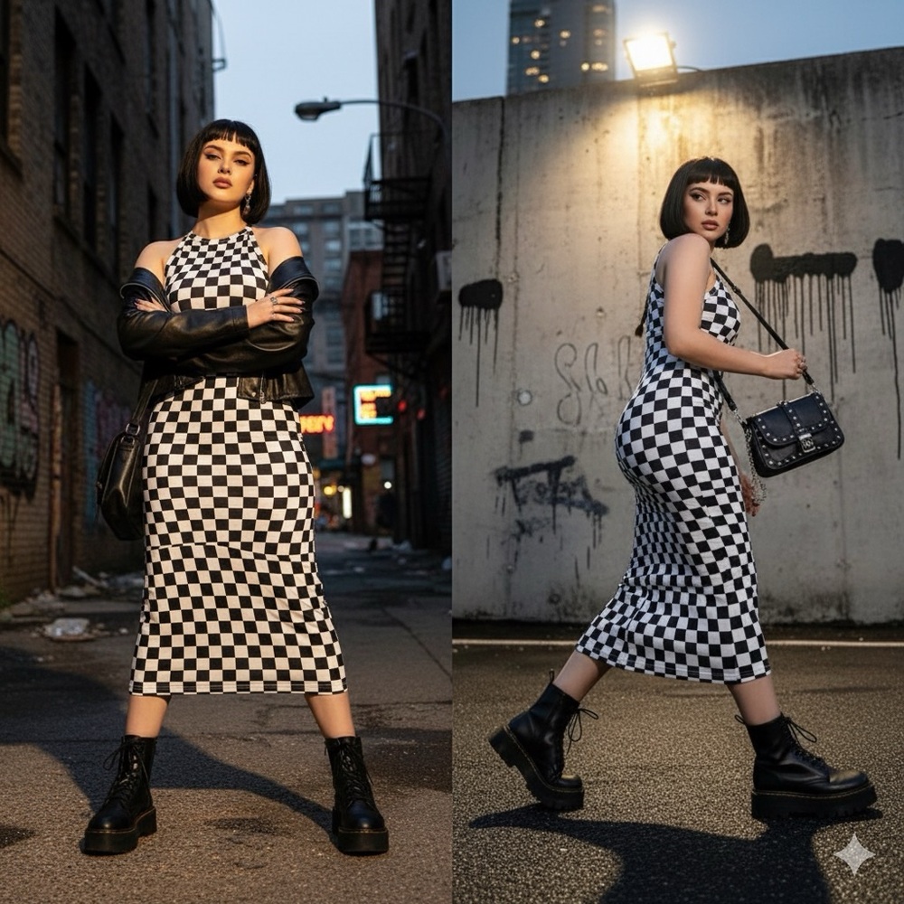 Checkerboard Midi Dress ✦ Y2K Streetwear / Baddie / Edgy Fit